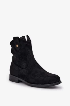 Ażurowe Botki Na Płaskim Obcasie S.Barski HY51-063 Czarne