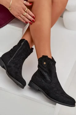 Ażurowe Botki Na Płaskim Obcasie S.Barski HY51-063 Czarne