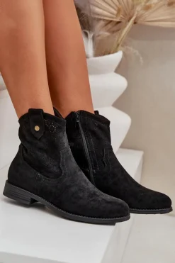 Ażurowe Botki Na Płaskim Obcasie S.Barski HY51-063 Czarne