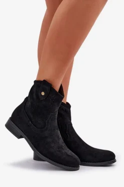 Ażurowe Botki Na Płaskim Obcasie S.Barski HY51-063 Czarne