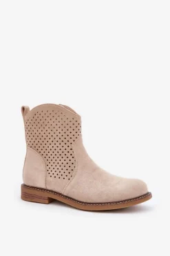 Ażurowe Botki Na Płaskim Obcasie Jasnobeżowe Zinollia