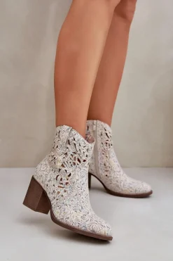 Ażurowe Botki Na Słupkowym Obcasie Multikolor Nurissa