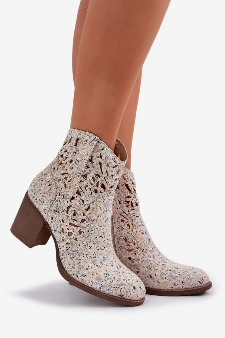Ażurowe Botki Na Słupkowym Obcasie Multikolor Nurissa