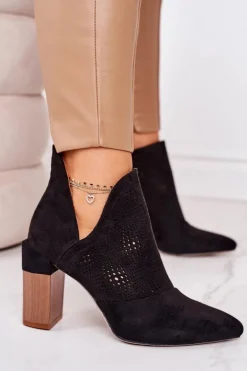 Ażurowe Botki Na Słupku Czarne Michelle