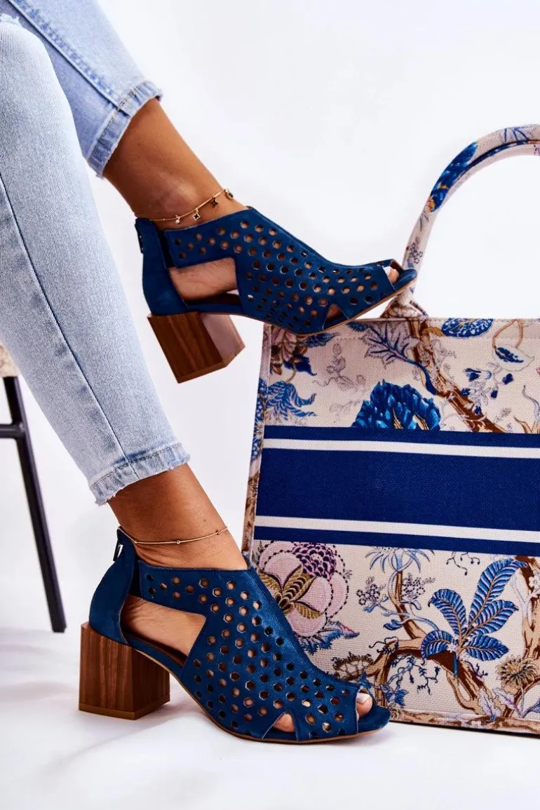 Ażurowe Botki Na Słupku Maciejka 04593-17 Granatowe