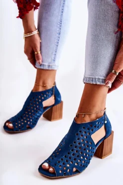 Ażurowe Botki Na Słupku Maciejka 04593-17 Granatowe