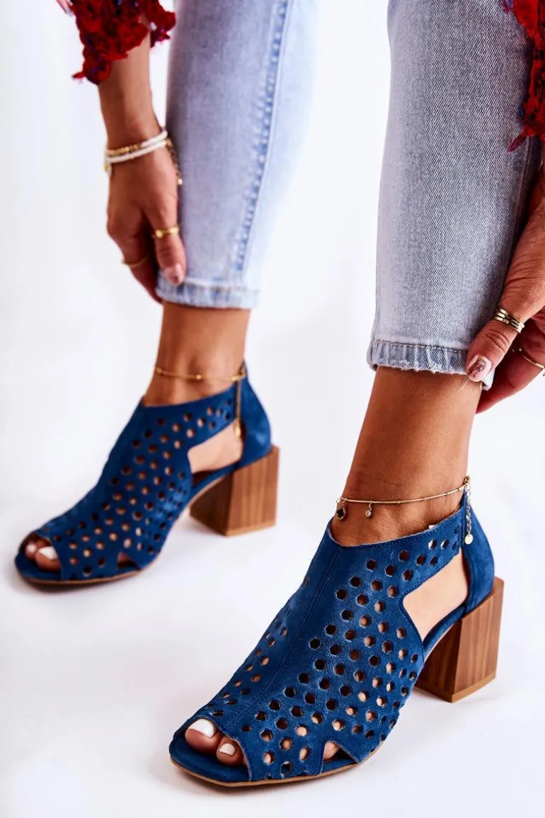 Ażurowe Botki Na Słupku Maciejka 04593-17 Granatowe