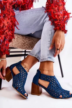 Ażurowe Botki Na Słupku Maciejka 04593-17 Granatowe