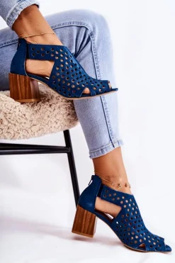 Ażurowe Botki Na Słupku Maciejka 04593-17 Granatowe