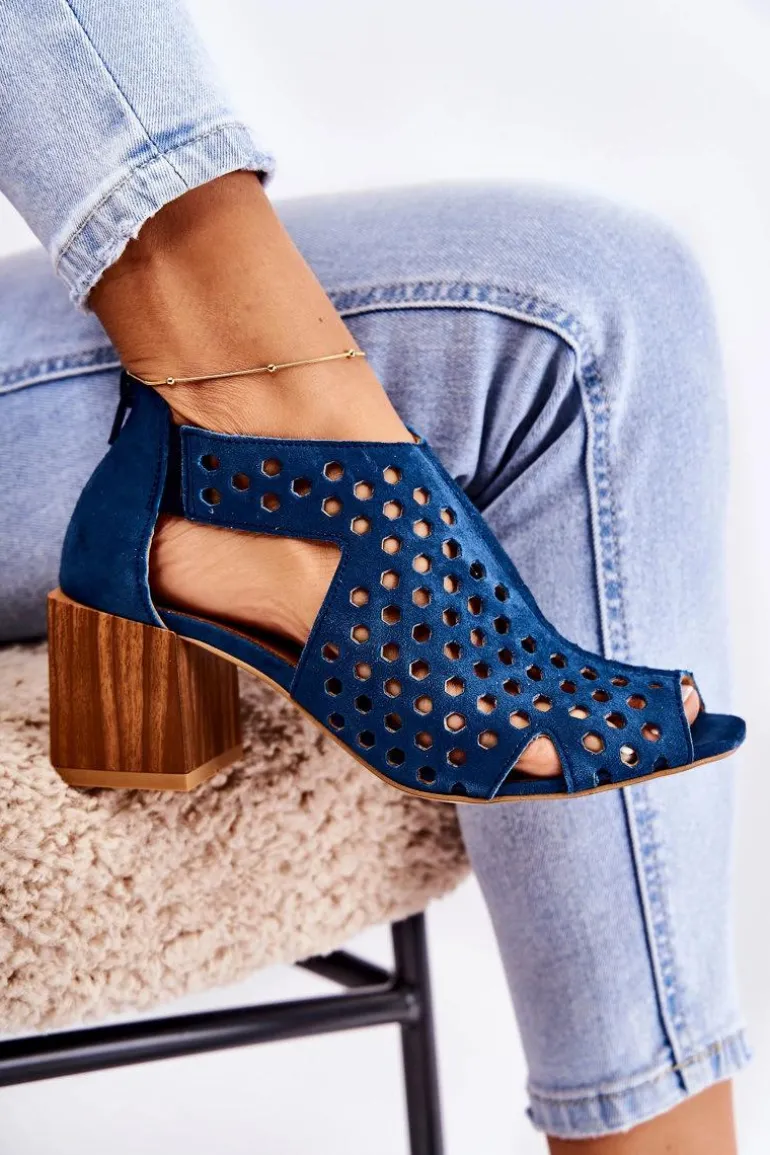 Ażurowe Botki Na Słupku Maciejka 04593-17 Granatowe