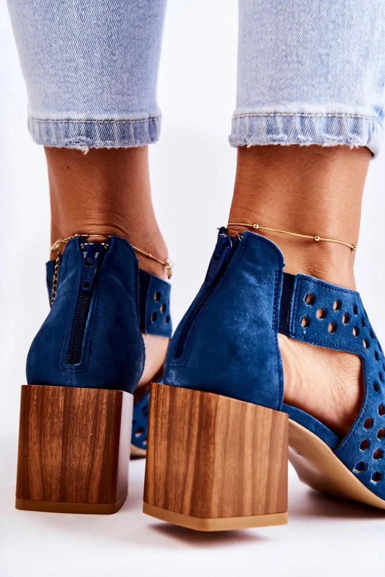 Ażurowe Botki Na Słupku Maciejka 04593-17 Granatowe