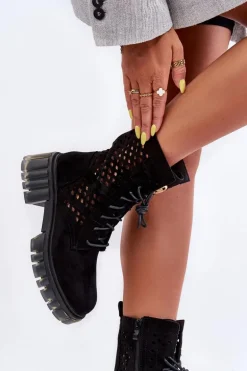 Ażurowe Botki Workery Czarne Ideally