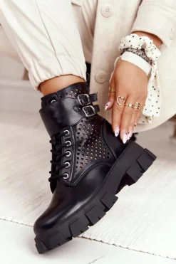 Ażurowe Botki Workery Na Platformie Czarne Blown Away