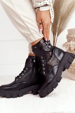 Ażurowe Botki Workery Na Platformie Czarne Blown Away