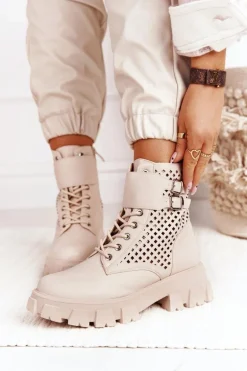 Ażurowe Botki Workery Na Platformie Beżowe Blown Away