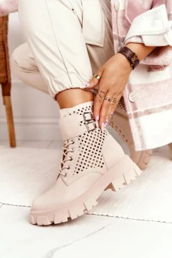 Ażurowe Botki Workery Na Platformie Beżowe Blown Away