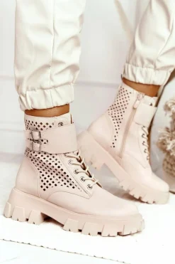 Ażurowe Botki Workery Na Platformie Beżowe Blown Away