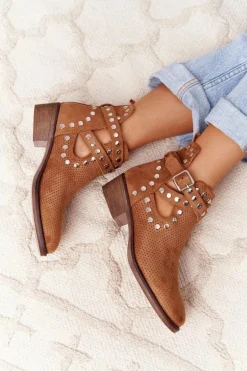 Ażurowe Botki Z Dżetami Camel Dakota