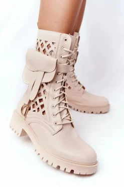 Ażurowe Botki Z Nerką Beżowe Rock Star