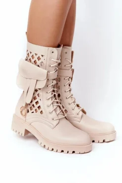 Ażurowe Botki Z Nerką Beżowe Rock Star