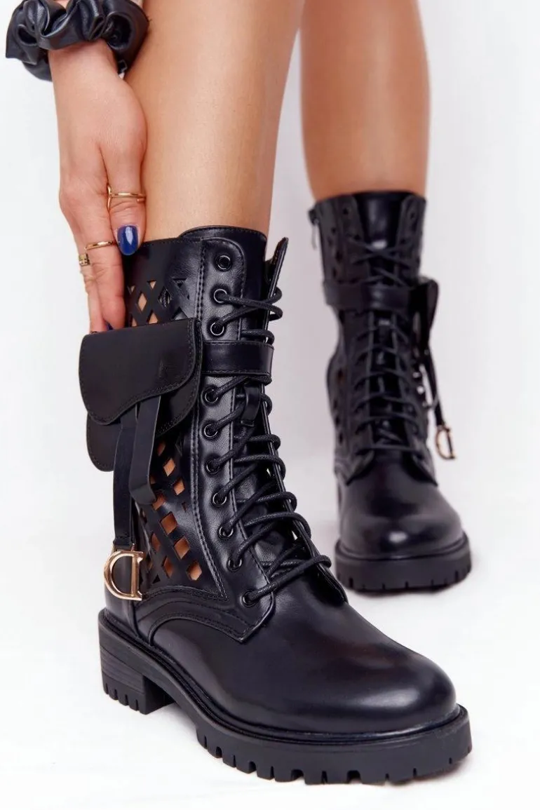 Ażurowe Botki Z Nerką Czarne Rock Star