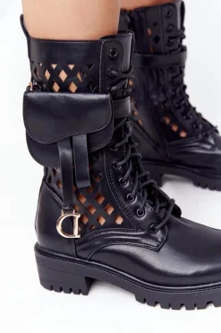 Ażurowe Botki Z Nerką Czarne Rock Star