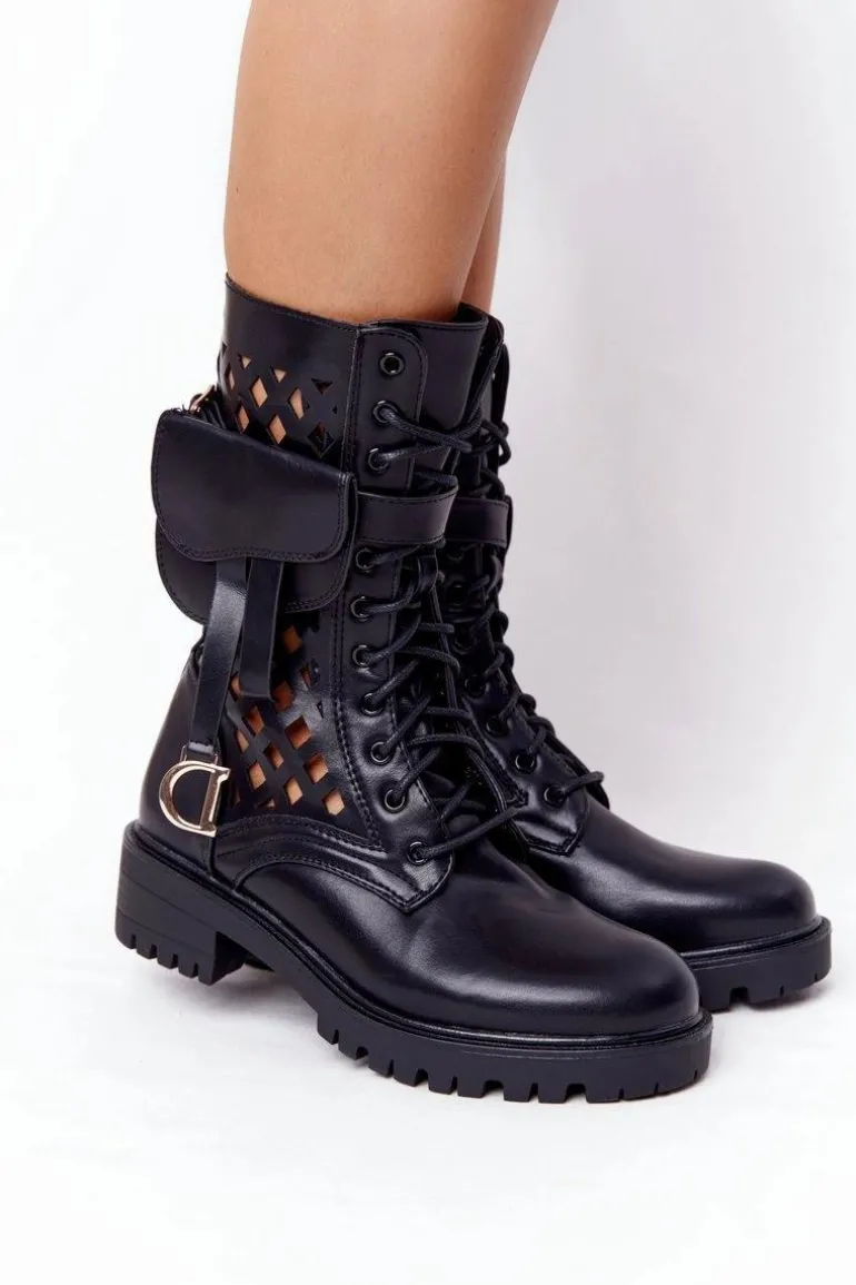 Ażurowe Botki Z Nerką Czarne Rock Star