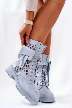 Ażurowe Botki Z Nerką Niebieskie Rock Star