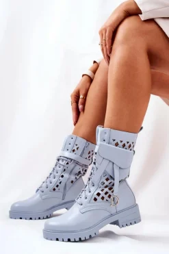 Ażurowe Botki Z Nerką Niebieskie Rock Star