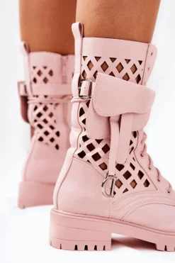 Ażurowe Botki Z Nerką Różowe Rock Star
