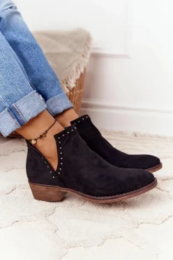 Ażurowe Botki Z Wycięciami Czarne Clever