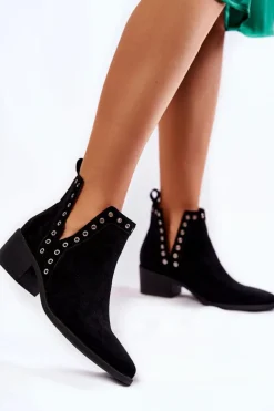Ażurowe Botki Z Wycięciami Czarne Western
