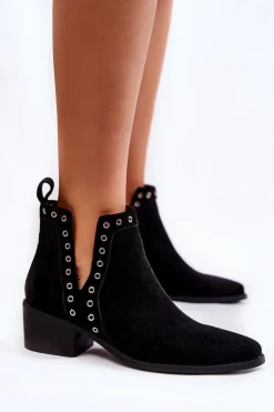 Ażurowe Botki Z Wycięciami Czarne Western