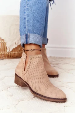 Ażurowe Botki Z Wycięciami Beżowe Clever