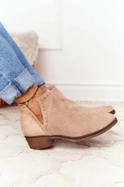 Ażurowe Botki Z Wycięciami Beżowe Clever
