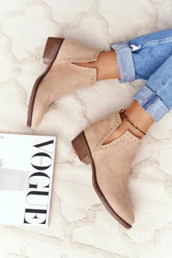 Ażurowe Botki Z Wycięciami Beżowe Clever