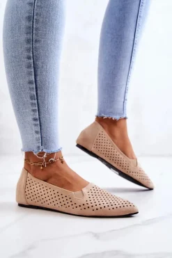 Ażurowe Damskie Baleriny Wsuwane Beżowe Rosario