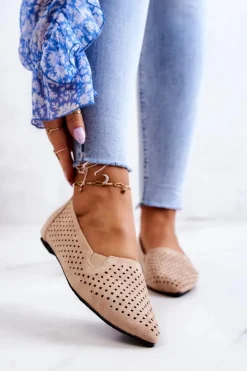 Ażurowe Damskie Baleriny Wsuwane Beżowe Rosario