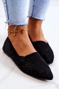 Ażurowe Damskie Baleriny Wsuwane Czarne Rosario