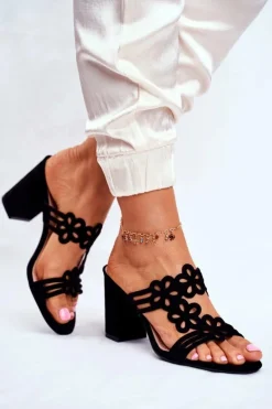 Ażurowe Klapki Na Słupku Sergio Leone SK031 Czarne