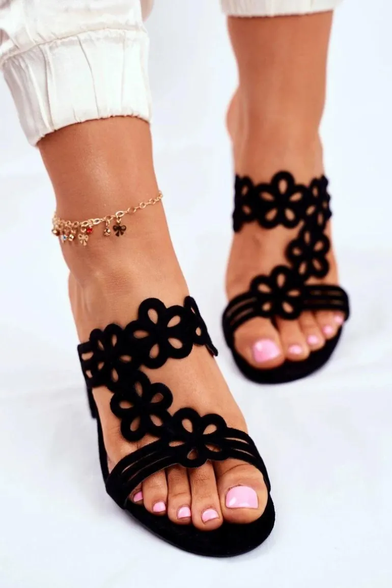 Ażurowe Klapki Na Słupku Sergio Leone SK031 Czarne