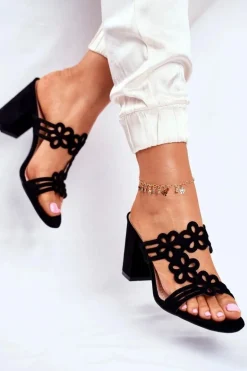 Ażurowe Klapki Na Słupku Sergio Leone SK031 Czarne