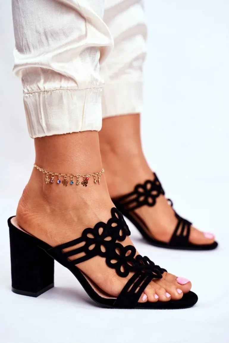 Ażurowe Klapki Na Słupku Sergio Leone SK031 Czarne