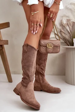 Ażurowe Kozaki Damskie Brązowe S.Barski HY42-139