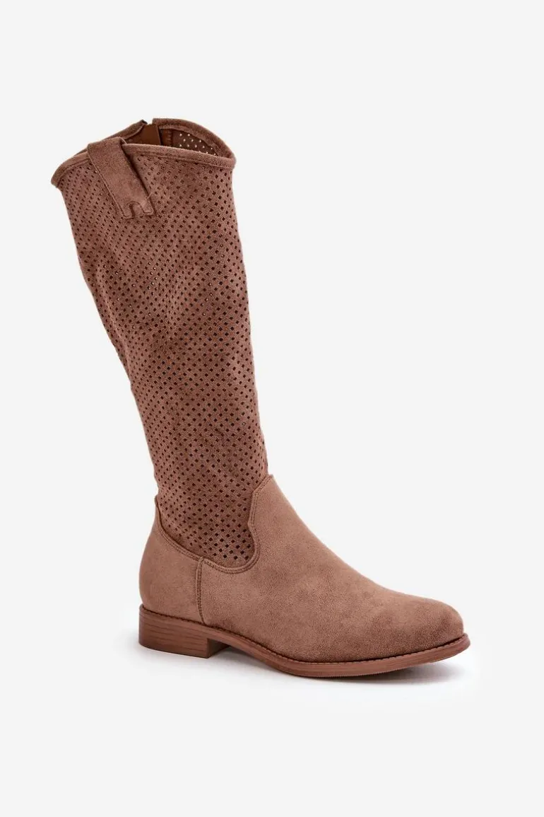 Ażurowe Kozaki Damskie Brązowe S.Barski HY42-139