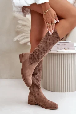 Ażurowe Kozaki Damskie Brązowe S.Barski HY42-139