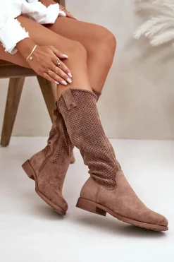 Ażurowe Kozaki Damskie Brązowe S.Barski HY42-139