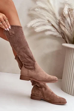 Ażurowe Kozaki Damskie Brązowe S.Barski HY42-139