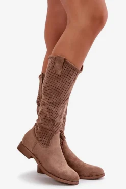 Ażurowe Kozaki Damskie Brązowe S.Barski HY42-139