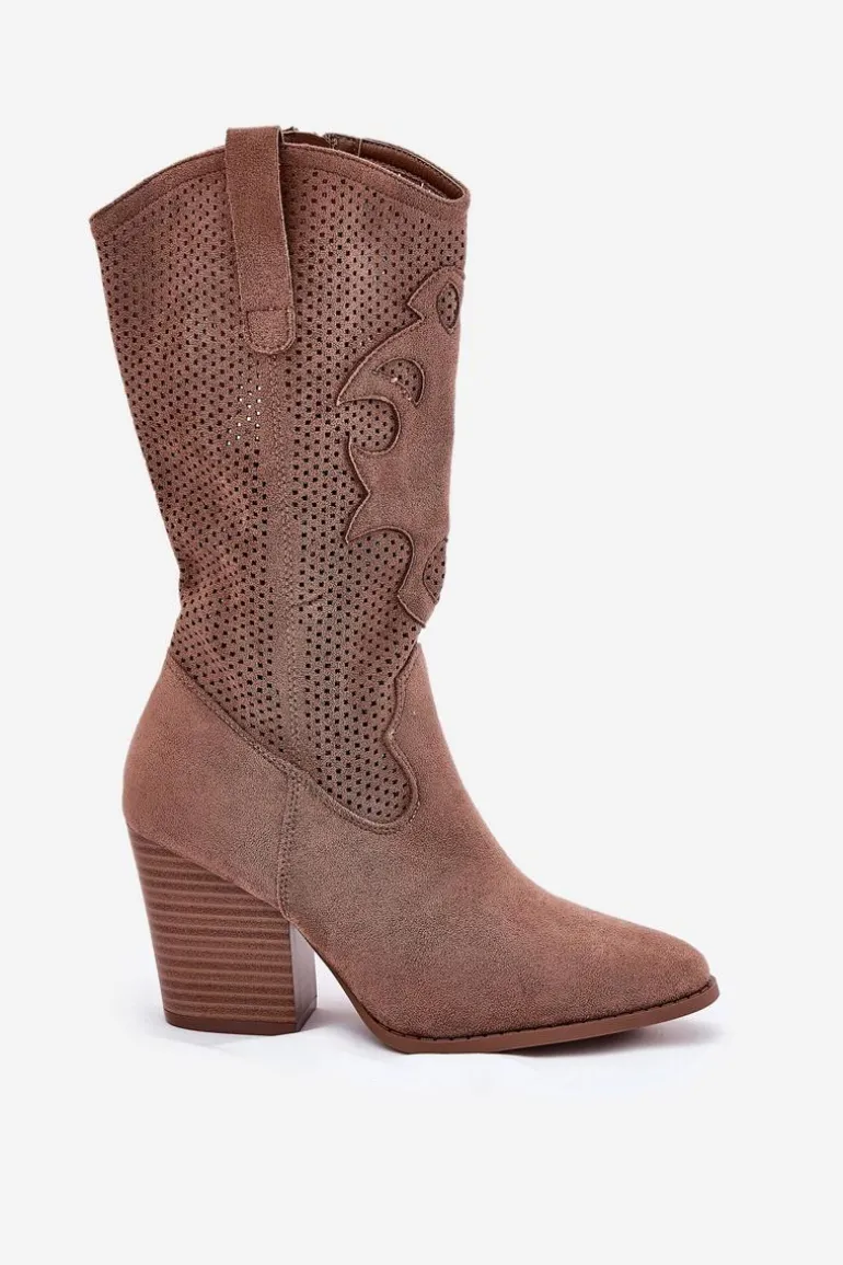 Ażurowe Kozaki Kowbojki Na Słupku S.Barski HY51-606 Brązowe